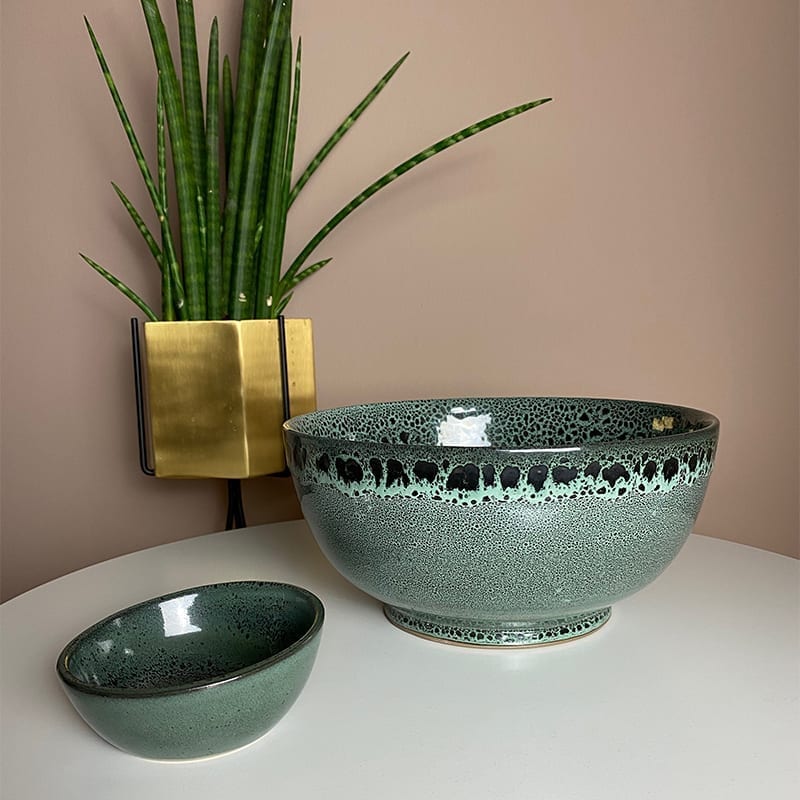 Skål grøn meleret 25 cm - Billede 3