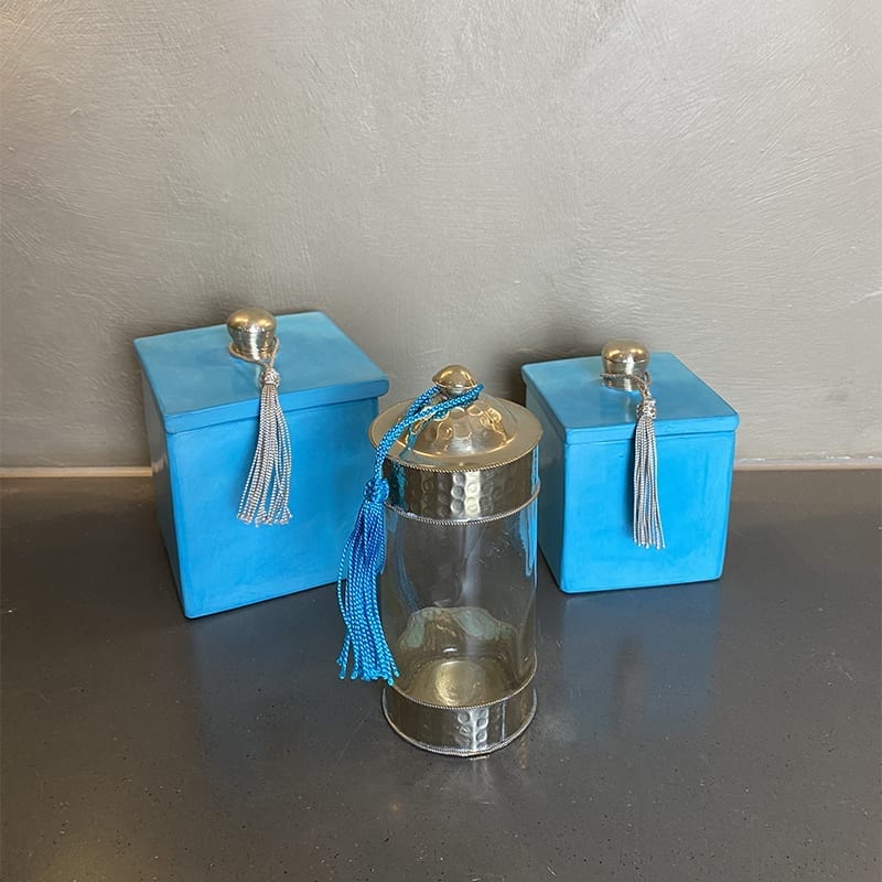 Krukke i stucco/tadlekt turkis- firkantet - Billede 7