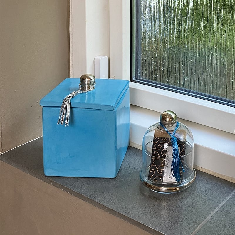 Krukke i stucco/tadlekt turkis- firkantet - Billede 4