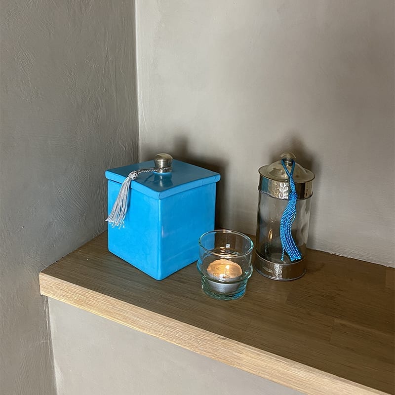 Krukke i stucco/tadlekt turkis- firkantet - Billede 5