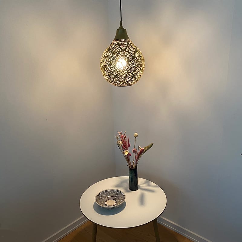 Marokkansk pendellampe rund - guld m/el - Billede 2