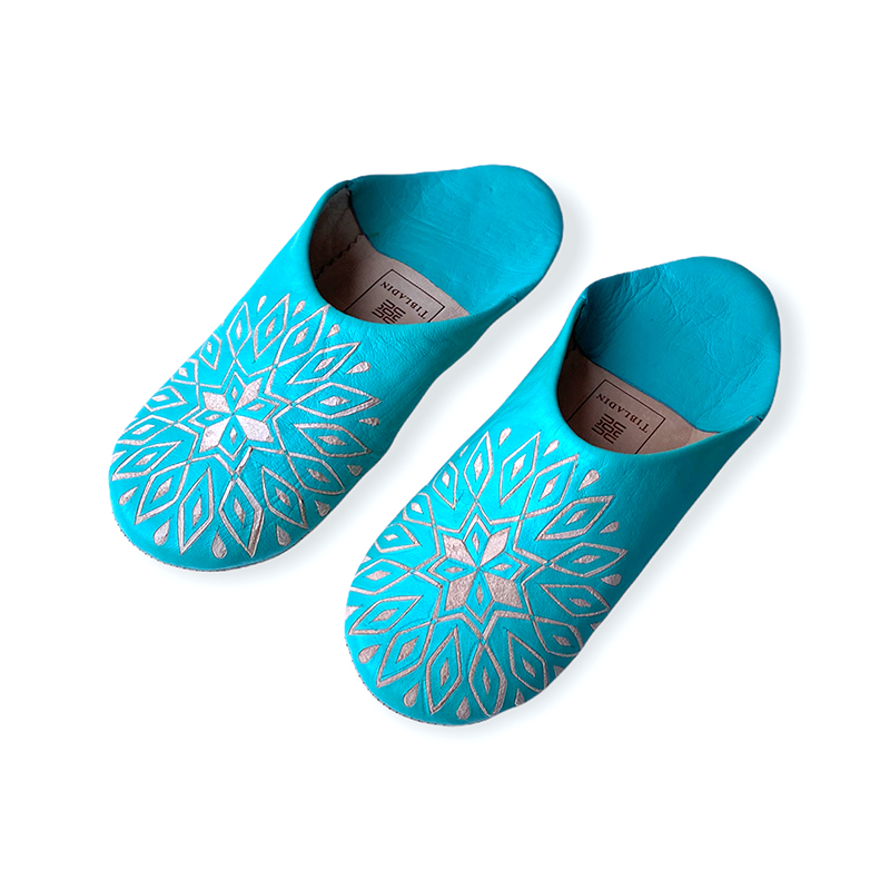 Marokkanske slippers - turkis med mønster (kvinde) - Billede 3
