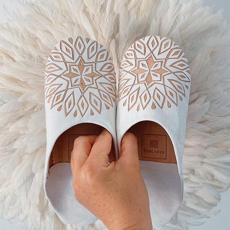 Marokkanske slippers - hvid med mønster (kvinde) - Billede 2