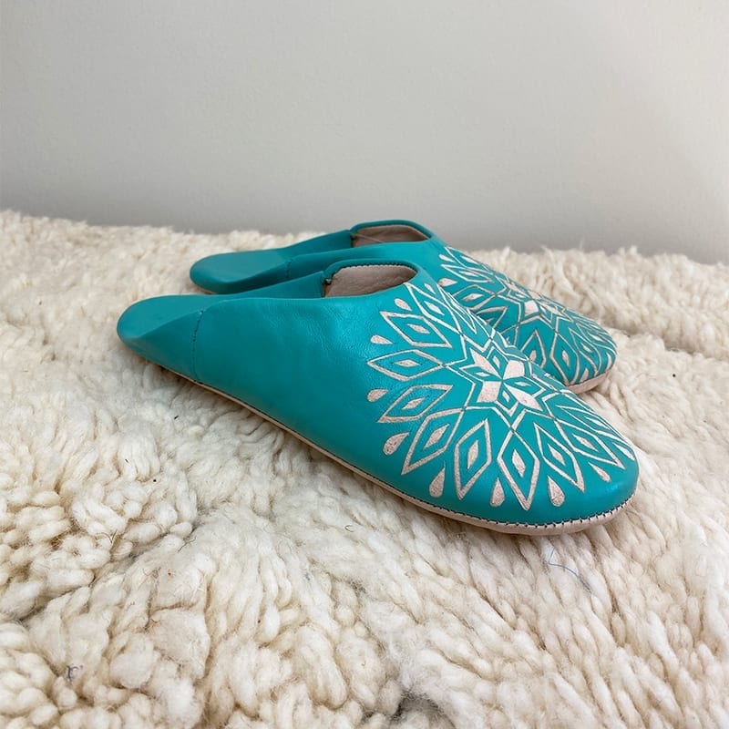 Marokkanske slippers - turkis med mønster (kvinde) - Billede 5