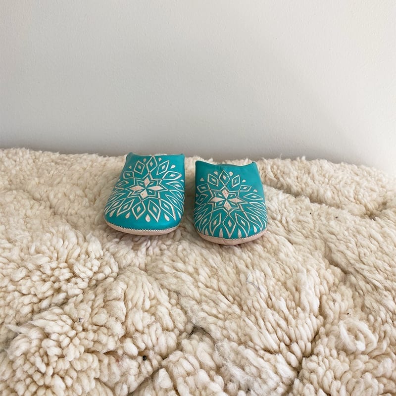 Marokkanske slippers - turkis med mønster (kvinde) - Billede 6