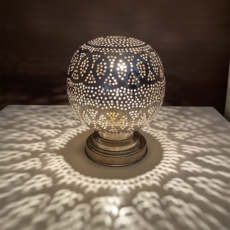 Marokkansk rund bordlampe - sølv med mønster