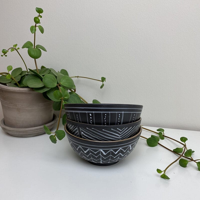 Skål sort - 3 forskellige mønstre