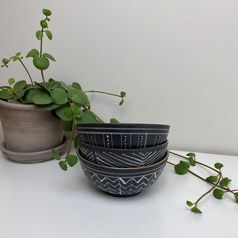 Skål sort - 3 forskellige mønstre