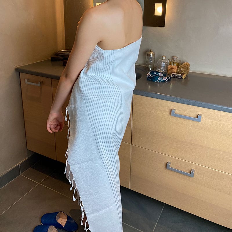 Marokkansk hammam håndklæde med tynde sølvstriber - Billede 3