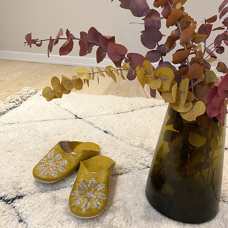 Marokkanske slippers - moutarde gul med palietter (kvinde) - Billede 4