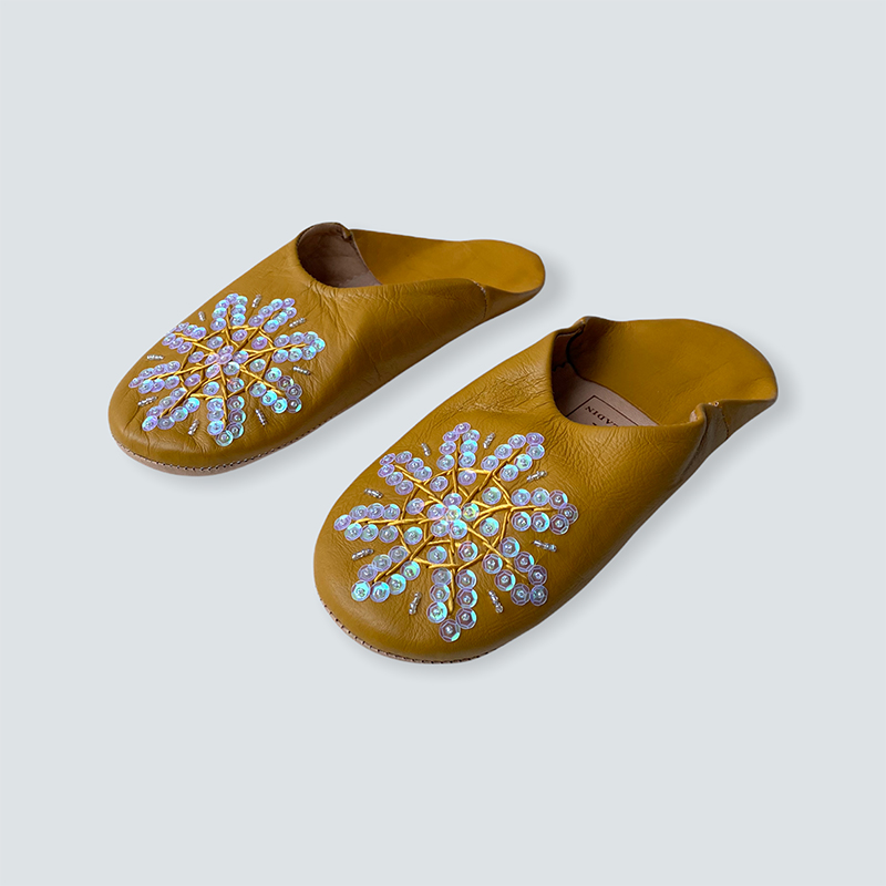 Marokkanske slippers - moutarde gul med palietter (kvinde) - Billede 2