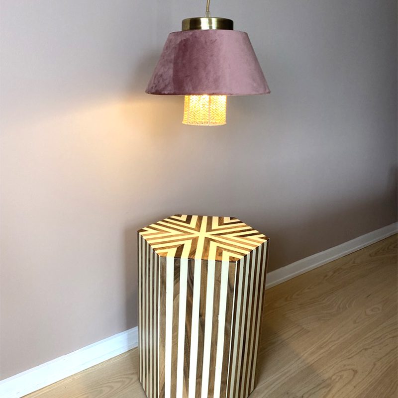 Soft touch pendellampe i rattan og velour - Billede 2