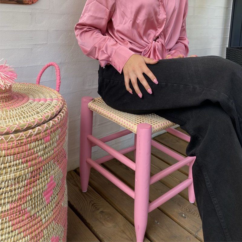 Skammel i Cannage Rattan - pink - Billede 3