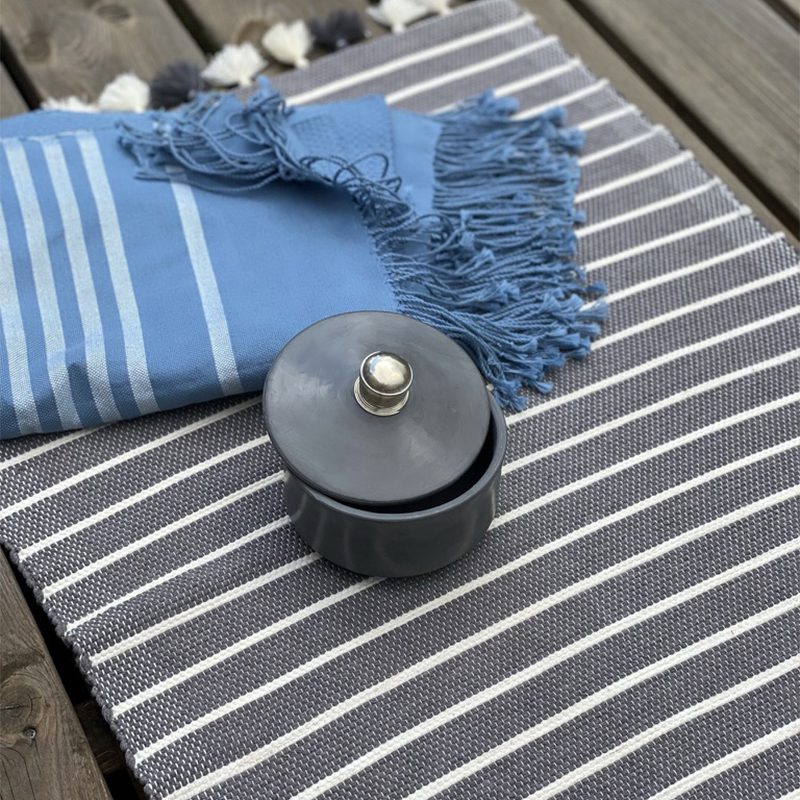 Bomuldstæppe/bademåtte grå med hvide striber - Billede 3