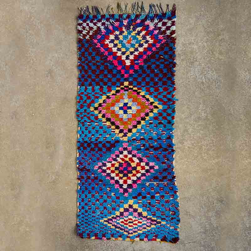 Marokkansk Boucherouite tæppe - Bleu 94x222