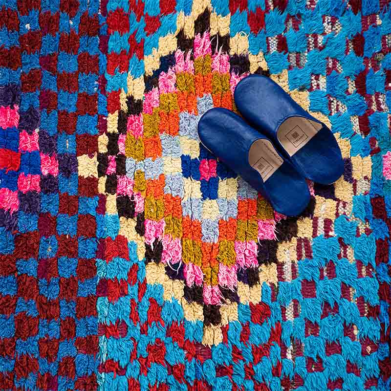 Marokkansk Boucherouite tæppe - Bleu 94x222 - Billede 3