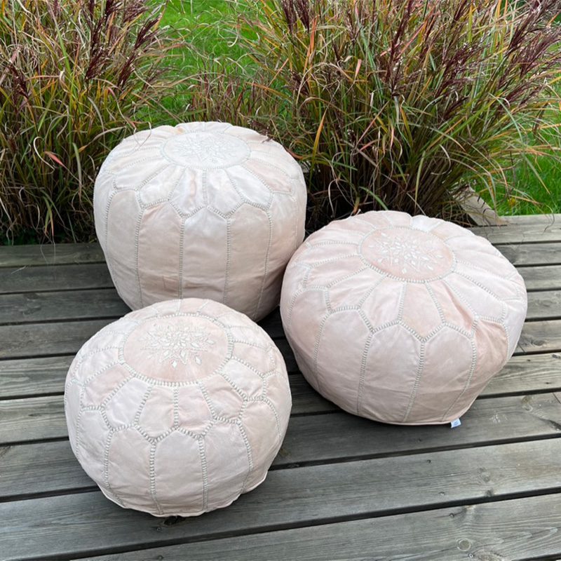 Puf i lys naturlæder mini - Billede 3