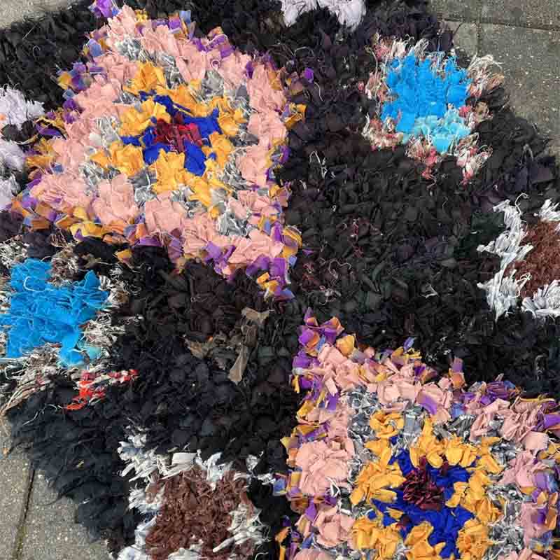 Marokkansk Boucherouite tæppe -SORT SOL 88x210 - Billede 3